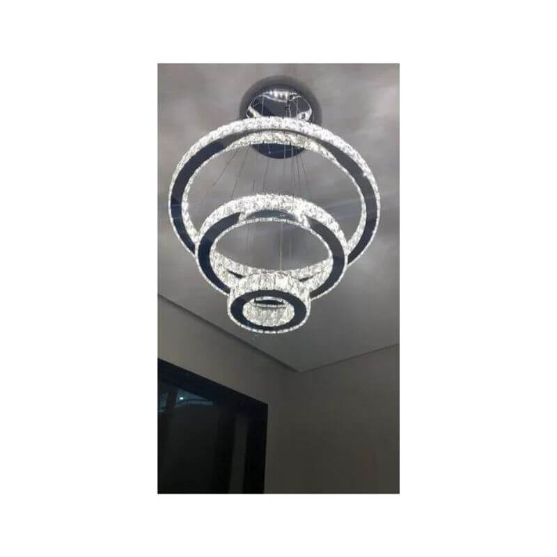 Lustre Pendente De Cristal 3 Anéis Aliança Controle Remoto 8054